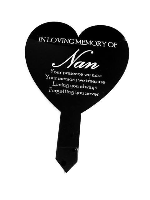 'Nan' Standard Black Heart Memorial
