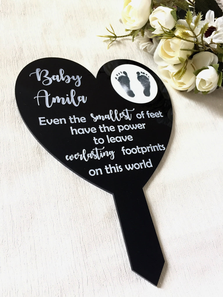 Personalised photo footprints memorial grave marker plaque