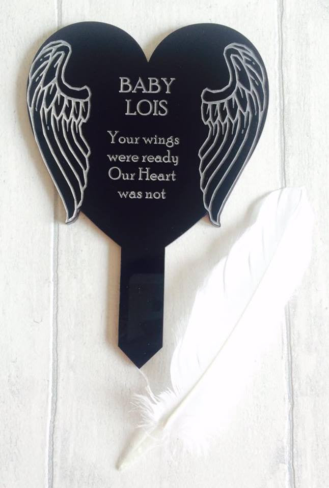 Personalised black  'Heart with Wings' Memorial