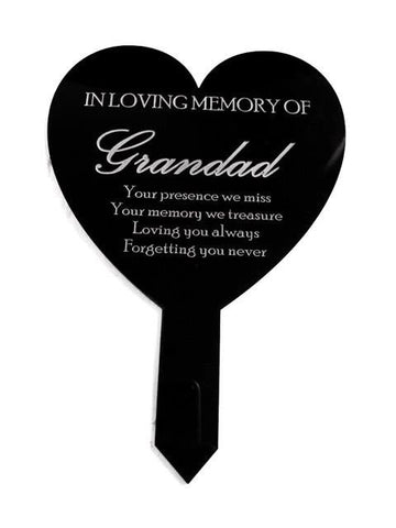 'Grandad' Standard Heart Black Memorial