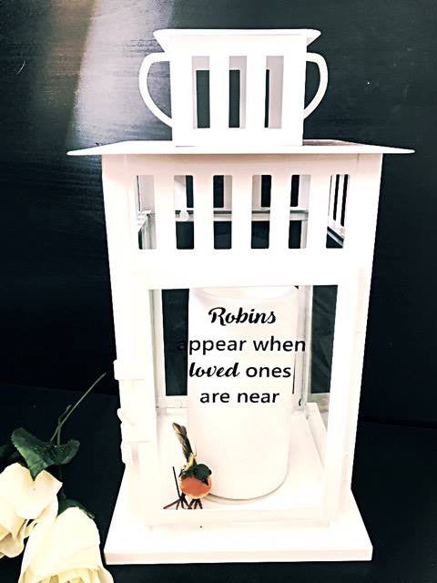 'Robins appear when loved ones are near' Personalised Lantern