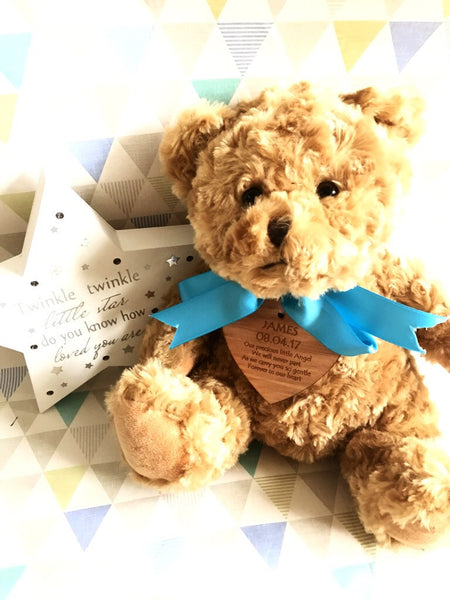 Personalised wooden heart teddy bear