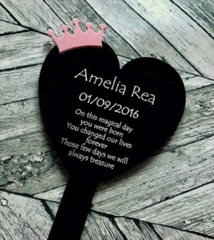 Personalised heart memorial with crown
