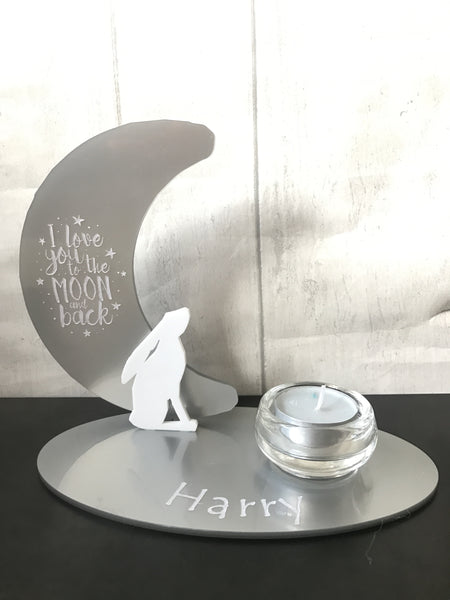 Single tealight holder Hare and moon 'love you to the moon and back'