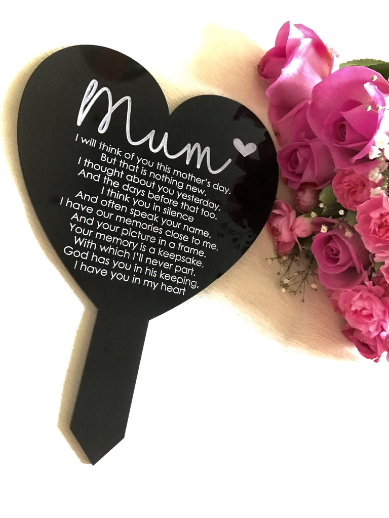 'Mum' Mother's Day memorial heart plaque grave marker