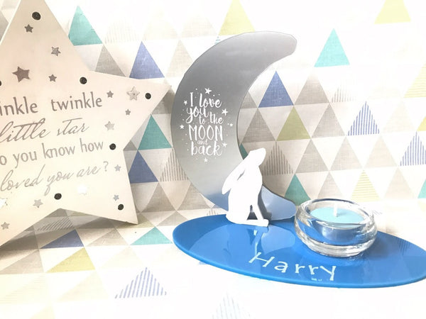 Single tealight holder Hare and moon 'love you to the moon and back'