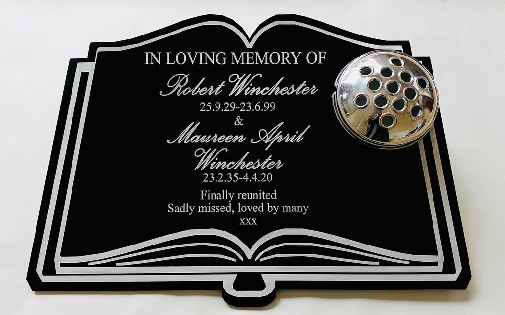 Large Flat Book Memorial inc Flower pot