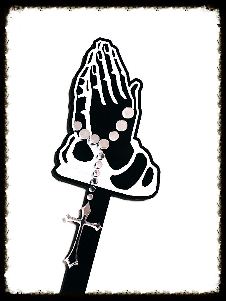 Praying hands with mirror beads grave marker memorial