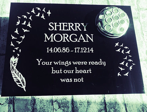 'Your Wings Were Ready But My Heart Was Not' Flat Personalised Grave Marker Including Flower Pot