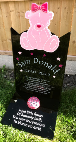 Large grave marker style plaque with teddy- with or without bottom plaque