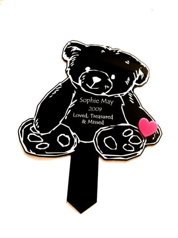 Personalised black bear holding coloured heart memorial