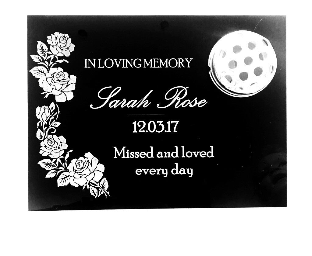 Rose Personalised Flat Memorial Grave Marker Inc Flower pot