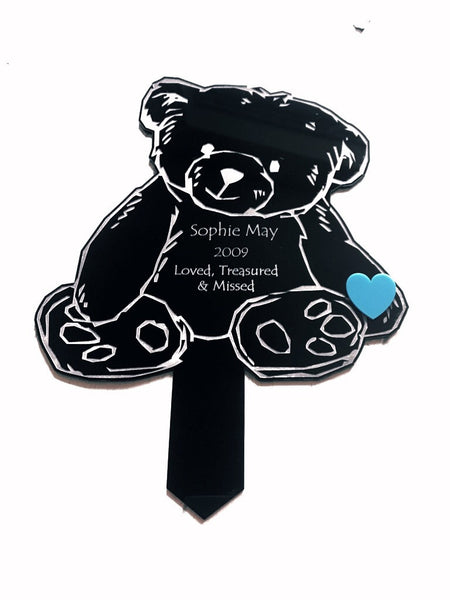 Personalised black bear holding coloured heart memorial