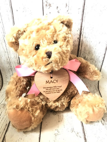 Personalised wooden heart teddy bear