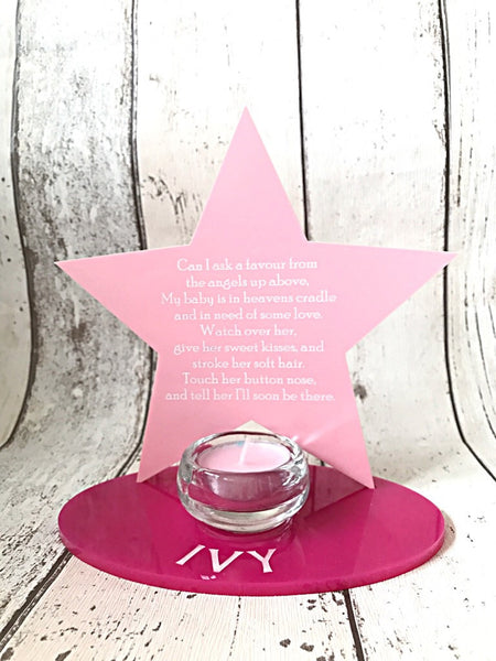 Personalised star tea light holder with poem