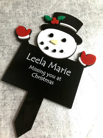 Snowman memorial grave plaque Christmas