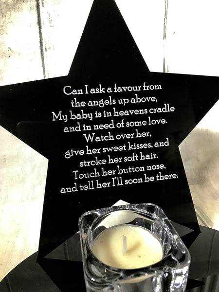 Personalised star tea light holder with poem