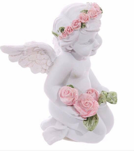 Cherub holding roses