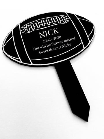 'Rugby Ball' Personalised Memorial Plaque